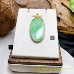 Mặt dây ngọc Cẩm thạch xanh lý táo, KT 38mm, vàng 18k - Ảnh 2