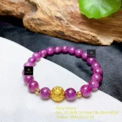 Vòng chuỗi Ruby Nam Phi 8 ly mix charm vàng 24k