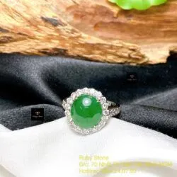 Nhẫn Phỉ thuý xanh táo, vàng trắng 18k (ko bọc đáy) - Hình ảnh 4
