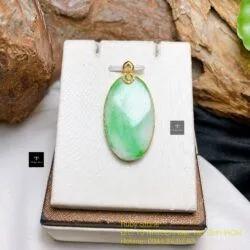 Mặt dây ngọc Cẩm thạch xanh lý táo, KT 38mm, vàng 18k - Ảnh 4