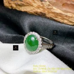 Nhẫn Phỉ thuý xanh táo, vàng trắng 18k (ko bọc đáy) - Hình ảnh 3