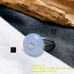 Nhẫn đồng điếu Phỉ thúy tử la lan, vàng trắng 18k
