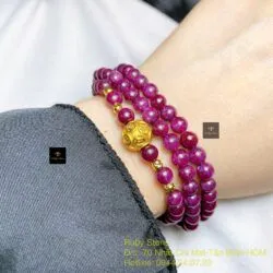 Vòng chuỗi Ruby Nam Phi 6 ly, cuốn ba vòng tay mix charm vàng 24k - Ảnh 5