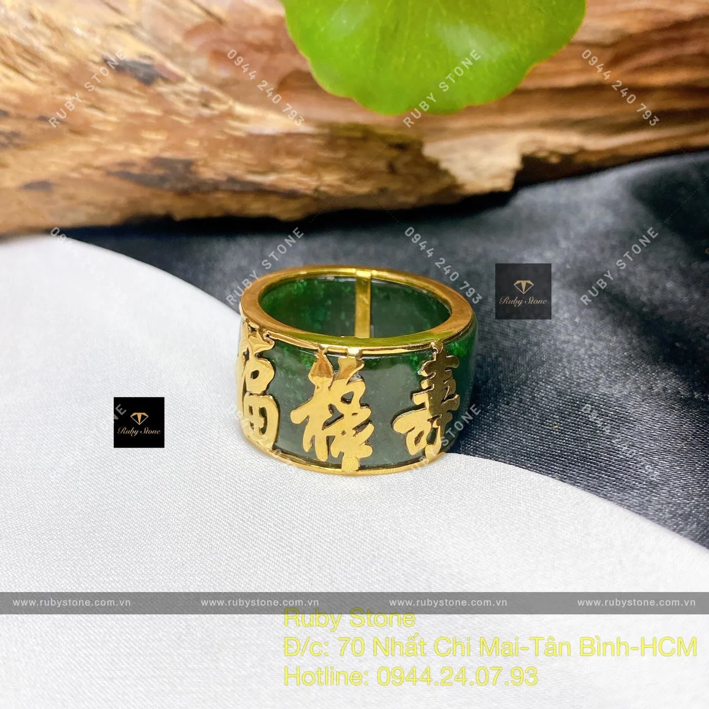 Nhẫn càn long Ngọc bích, khắc Phúc - Lộc - Thọ, vàng 18k Nhẫn càn long Ngọc bích, khắc Phúc - Lộc - Thọ, vàng 18k - Ảnh 7