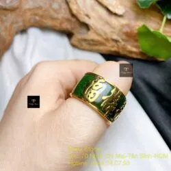 Nhẫn càn long Ngọc bích, khắc Phúc - Lộc - Thọ, vàng 18k Nhẫn càn long Ngọc bích, khắc Phúc - Lộc - Thọ, vàng 18k