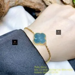 Lắc tay cỏ bốn cánh Lam ngọc bông tuyết, vàng 18k - Ảnh 3