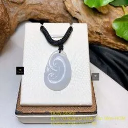 Mặt dây ngọc bội như ý ngọc cẩm thạch Myanmar, KT 33mm