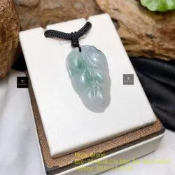 Mặt dây chiếc lá ngọc Cẩm thạch Myanmar, KT 38mm - Ảnh 3