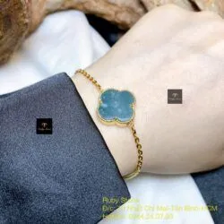 Lắc tay cỏ bốn cánh Lam ngọc bông tuyết, vàng 18k - Ảnh 4