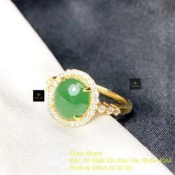 Nhẫn phỉ thuý Myanmar xanh táo, vàng 18k - Hình ảnh 5