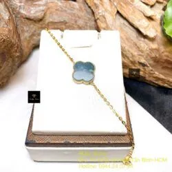 Lắc tay cỏ bốn cánh Lam ngọc bông tuyết, vàng 18k - Ảnh 6