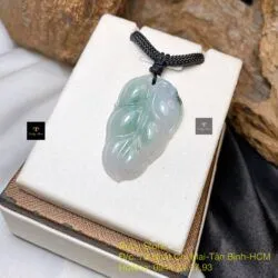 Mặt dây chiếc lá ngọc Cẩm thạch Myanmar, KT 38mm - Ảnh 2