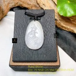 Mặt dây chuyền cá chép ngọc Cẩm thạch Myanmar, KT 38mm