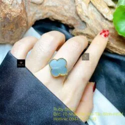 Nhẫn cỏ bốn cánh Lam ngọc, vàng 18k - Ảnh 6