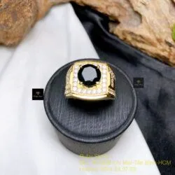 Nhẫn nam Phỉ thuý mực dục Myanmar mài giác, vàng 18k