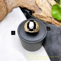 Nhẫn nam Phỉ thuý mực dục Myanmar mài giác, vàng 18k - Hình ảnh 6