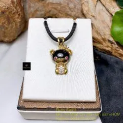 Mặt dây chuyền Phỉ thuý mực dục Myanmar, vàng 18k - Hình ảnh 4