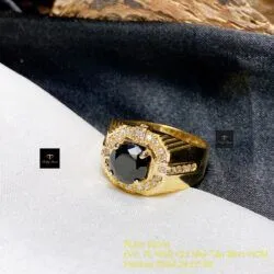 Nhẫn nam Phỉ thuý mực dục mài giác 8,1 ly, vàng 18k - Hình ảnh 6