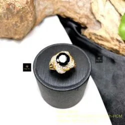 Nhẫn nữ Phỉ thuý mực dục Myanmar mài giác, vàng 18k - Ảnh 2
