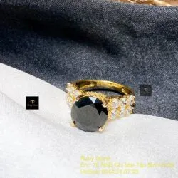 Nhẫn nữ Phỉ thuý mực dục mài giác 10 ly, vàng 18k - Hình ảnh 6