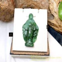 Mặt dây Đức mẹ Maria ngọc cẩm thạch sơn thuỷ, KT 50mm