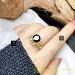 Nhẫn nữ Phỉ thuý mực dục mài giác 9,1 ly, vàng 18k - Ảnh 6
