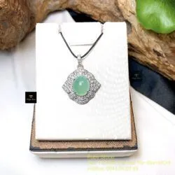 Mặt dây ngọc Phỉ thuý Myanmar, vàng trắng 14k - Hình ảnh 2