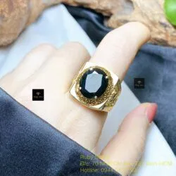 Nhẫn nam ngọc Phỉ thuý mực dục Myanmar mài giác, vàng 18k - Hình ảnh 5