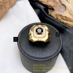 Nhẫn nam ngọc Phỉ thuý mực dục Myanmar, vàng 18k - Hình ảnh 2