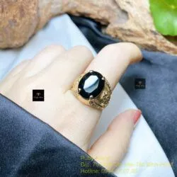 Nhẫn nam Phỉ thuý mực dục Myanmar mài giác, vàng 18k - Hình ảnh 4