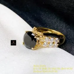Nhẫn nữ Phỉ thuý mực dục mài giác 10 ly, vàng 18k - Hình ảnh 7