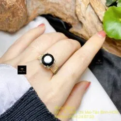 Nhẫn nữ Phỉ thuý mực dục mài giác 9,8 ly, vàng 18k
