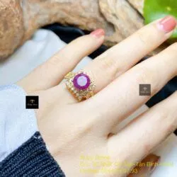 Nhẫn ruby Nam Phi mài giác 7.9 ly, vàng 18k