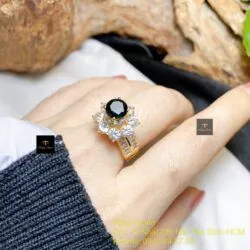 Nhẫn nữ Phỉ thuý mực dục mài giác 7,1 ly, vàng 18k - Hình ảnh 5