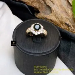 Nhẫn nữ Phỉ thuý mực dục mài giác 6,9 ly, vàng 18k - Hình ảnh 3