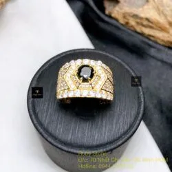 Nhẫn nam Phỉ thuý mực dục Myanmar mài giác 6 ly, vàng 18k