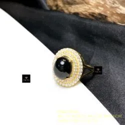 Nhẫn oval Phỉ thuý mực dục Myanmar, vàng 18k - Ảnh 3