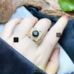 Nhẫn nam ngọc Phỉ thuý mực dục Myanmar mài giác, vàng 18k - Ảnh 5