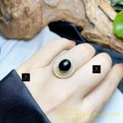Nhẫn oval Phỉ thuý mực dục Myanmar, vàng 18k - Ảnh 7