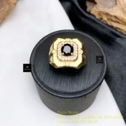 Nhẫn nam ngọc Phỉ thuý mực dục Myanmar, vàng 18k - Hình ảnh 4