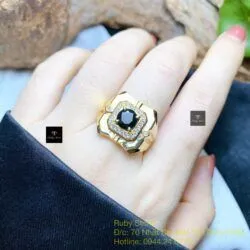 Nhẫn nam ngọc Phỉ thuý mực dục Myanmar, vàng 18k - Hình ảnh 6