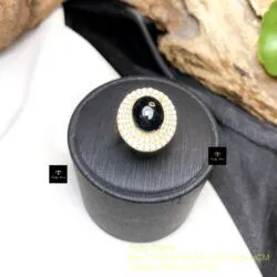 Nhẫn oval Phỉ thuý mực dục Myanmar, vàng 18k - Ảnh 5