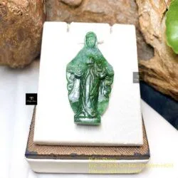 Mặt dây Đức mẹ Maria ngọc cẩm thạch sơn thuỷ, KT 50mm - Hình ảnh 7