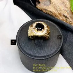 Nhẫn nam Phỉ thuý mực dục mài giác 8,1 ly, vàng 18k - Hình ảnh 4