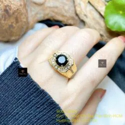 Nhẫn nữ Phỉ thuý mực dục mài giác 10 ly, vàng 18k - Hình ảnh 2