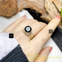 Nhẫn nữ Phỉ thuý mực dục mài giác 9,8 ly, vàng 18k - Ảnh 2