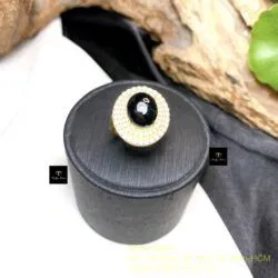 Nhẫn oval Phỉ thuý mực dục Myanmar, vàng 18k - Ảnh 8
