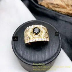 Nhẫn nam Phỉ thuý mực dục Myanmar mài giác 6 ly, vàng 18k