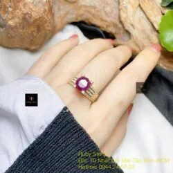 Nhẫn ruby Nam Phi mài giác 8,5 ly, vàng 18k - Ảnh 3