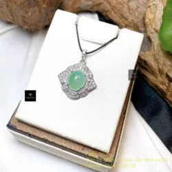 Mặt dây ngọc Phỉ thuý Myanmar, vàng trắng 14k - Hình ảnh 6